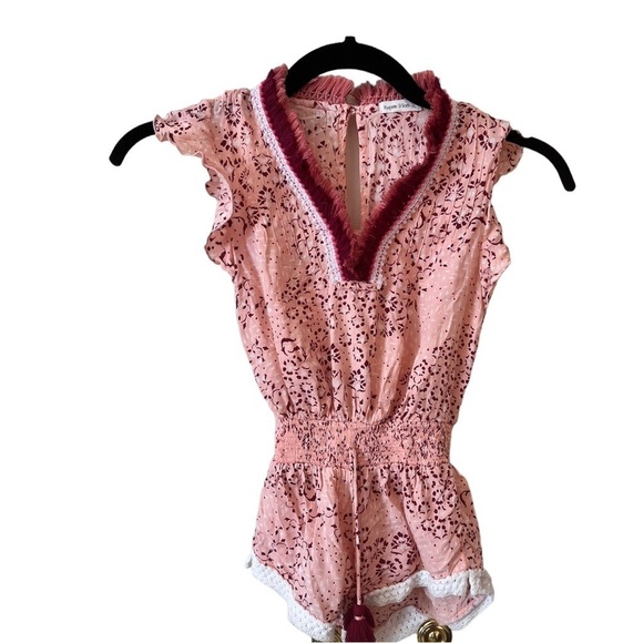 Poupette St Barth Pink Size 4 Little Girl's Sasha Floral Print Romper - Picture 2 of 4